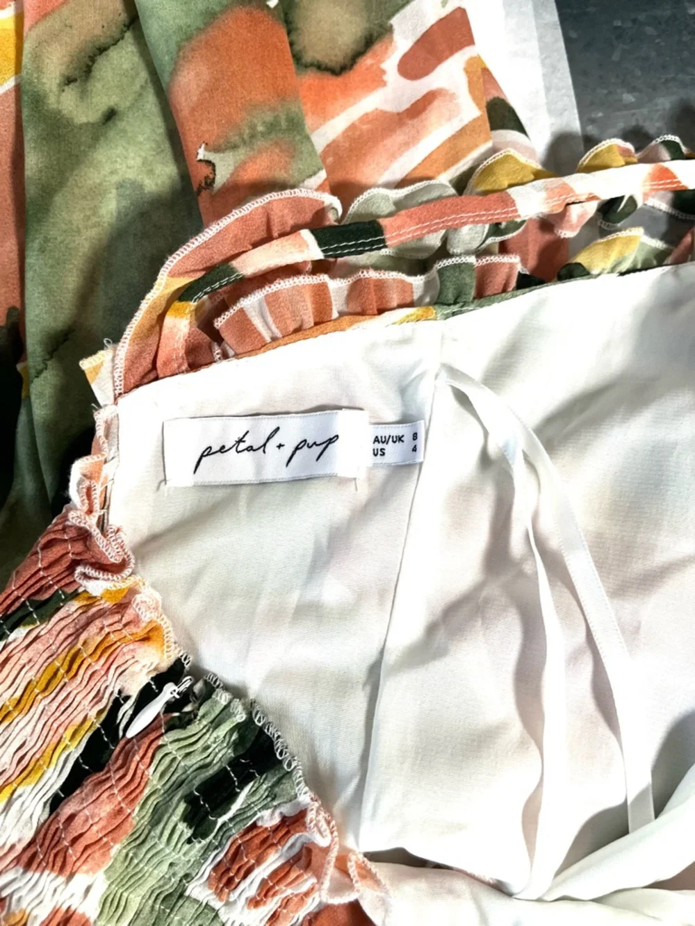 Petal And Pup Romini Jumpsuit In White, Paint/ Pastel/ Water Coloring Print Sz 4 - Picture 4 of 6